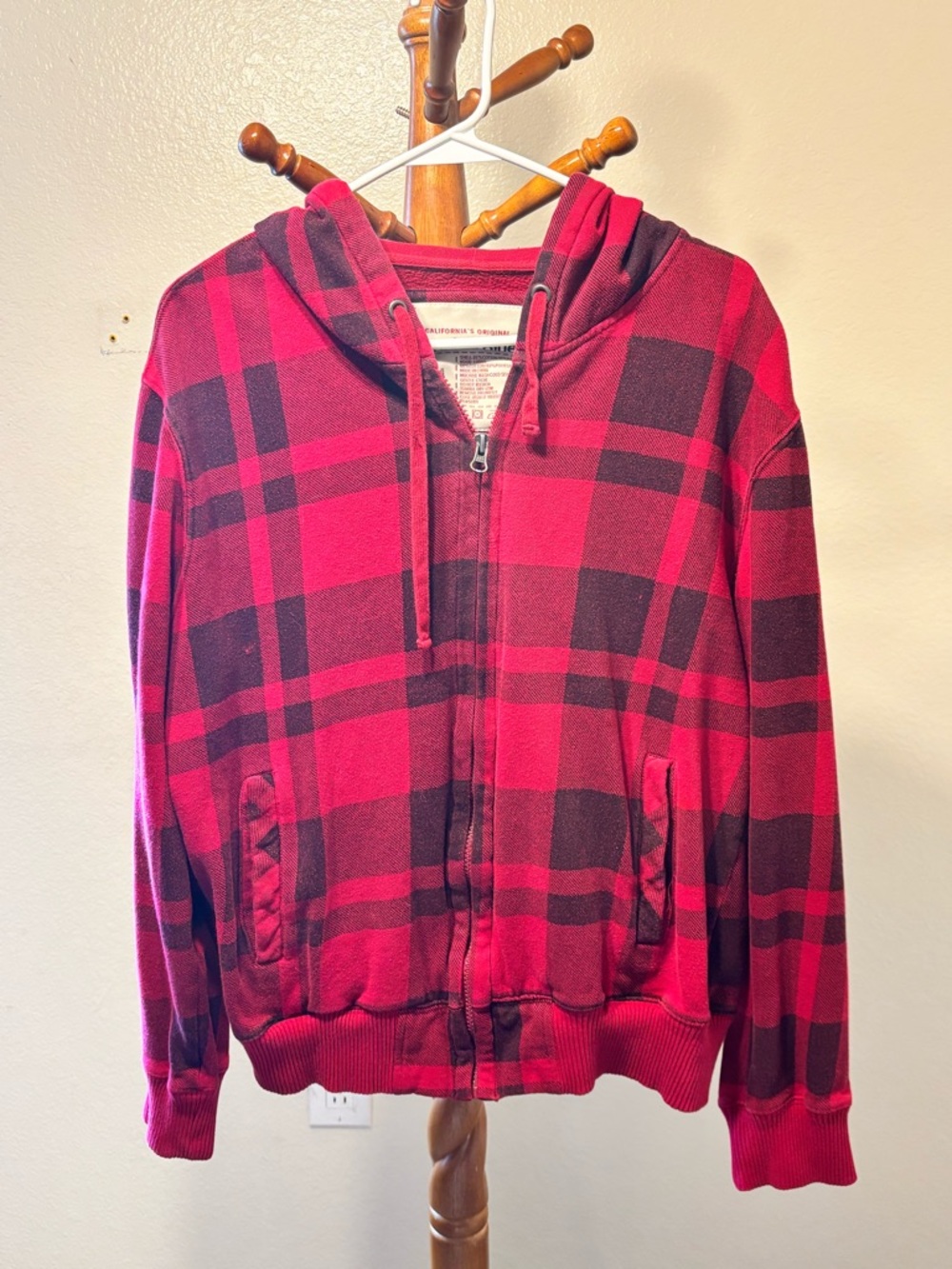 VTG CALIFORNIAS ORIGINAL ANCHORBLUE BUFFALO CHECK HOODIE SZ MED Y2K SKATER VIBE